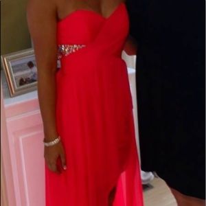 High-Low coral prom dress
